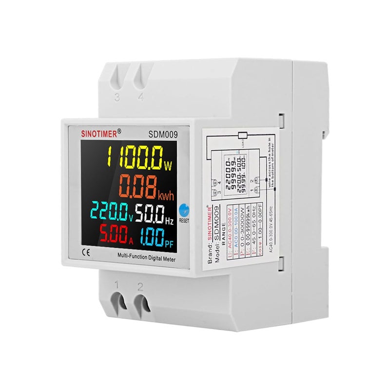SINOTIMER 6IN1 Single Phase Energy Meter Din Rail Electricity Usage Monitor AC 40-300V 100A Voltmeter Ammeter Watt Kwh Frequency Power Meter Built-in CT 110V - Image 2